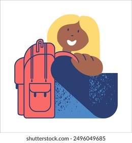 Back to school! Schoolchild. Girl with backpack. Sketch vector illustration.