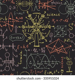 Back to School: science lab objects. Doodle vintage sketches  style seamless pattern. Hand drawn vector illustration.