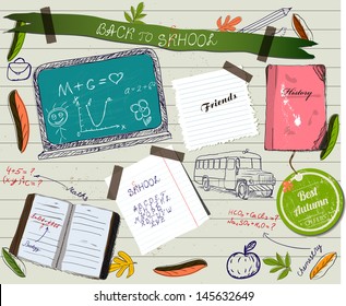 Back to school scrapbooking poster. Vector illustration EPS10