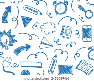 Back to school scribble hand drawn symbol and icon. Seamless handmade style design school doodle vector illustration