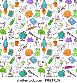 Back to school - seamless background. Can be used for wallpaper, pattern fills, textile, web page background, surface textures. Vector illustration. 
