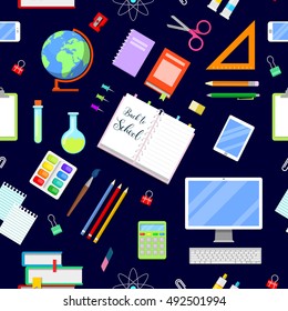Back to School Seamless Background with Education Icons. Vector illustration
