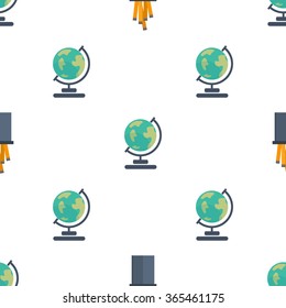 Back to school seamless background pattern. Vector illustration.Seamless school background with linear icons. Education style. Cute back to school colorful background