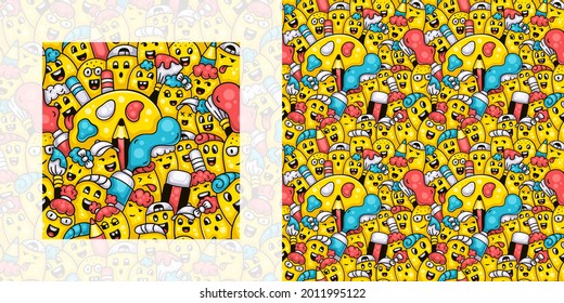 Back To School Seamless Doodle Pattern Kids With Art Supplies | Pattern Swatch Included