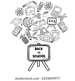 Back to school seamless doodle pattern. Hand drawn background with school supplies and creative elements. Vector illustration. doodle drawing of school equipment