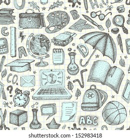 Back to school seamless doodle set.