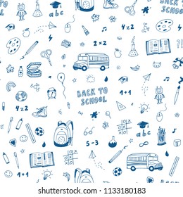 Back to school seamless doodle vector pattern.  