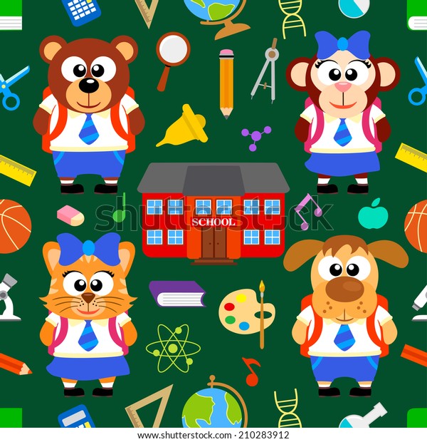 Back to
school seamless  with funny animals
vector