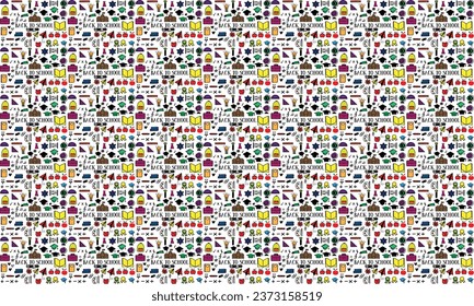 Back To School seamless Pattern Background. Vector Pattern for wallpaper wrapping paper. Illustration with modern line icons school supplies. Set of drawings related to the school.