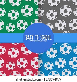 Back to school seamless pattern with ball football sport in paper cut style on colorful background