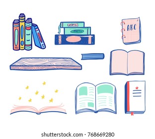 Back to school seamless pattern with books. Vector doodles icons illustration.