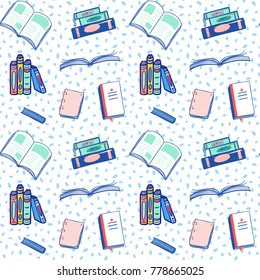 Back to school seamless pattern with books. Vector doodles icons illustration.