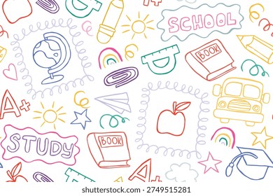Back to School: seamless pattern of Children doodle Illustration