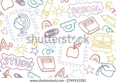 Back to School: seamless pattern of Children doodle Illustration