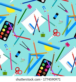 Back to school seamless pattern design. School supplies, creative elements , welcome concept 