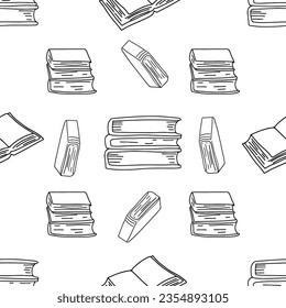 Back to school seamless pattern. Doodle school background. Teaching materials pattern with books. Library vector pattern