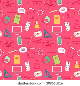 Back to school seamless pattern with education icons. Vector illustration