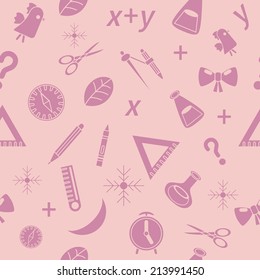 Back to school seamless pattern. Education icons set, isolated elements, vector illustration.