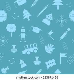Back to school seamless pattern. Education icons set, isolated elements, vector illustration.