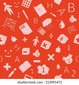 Back to school seamless pattern. Education icons set, isolated elements, vector illustration.