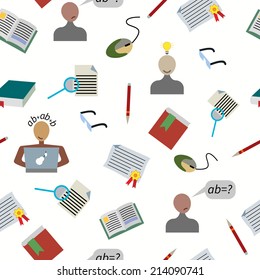 Back to school seamless pattern. Education icons set, isolated elements on white, vector illustration.