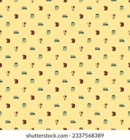 Back to school seamless pattern from education, science objects. Vector background with icons.