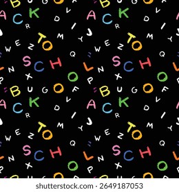De volta à escola padrão sem costura letras inglesas ABC Colorido desenhado à mão Crayon fonte ilustração
