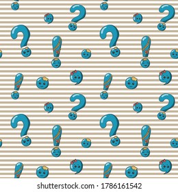 Back to school seamless pattern with hand drawn cute kawaii punctuation marks. Colored endless backdrop vector illustration for fabric, cloth, print, textile, backsplash or wrapping paper