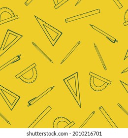 back to school seamless pattern. hand drawn doodle. vector, minimalism. stationery, rulers, pen pencil education wallpaper wrapping textiles banner