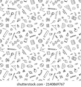 Back to school seamless pattern with hand drawn educational school elements. Welcome back. Vector illustration