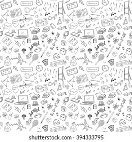 Back to School seamless pattern with Hand-Drawn Doodles. sketch element background Vector Illustration.