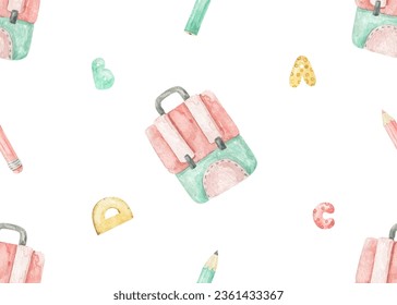 back to school seamless pattern. Isolated background. Cute childish endless design