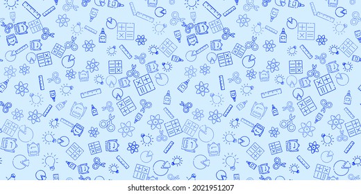 Back to School seamless pattern. Learning concept. Background with school signs. Vector illustration science texture.