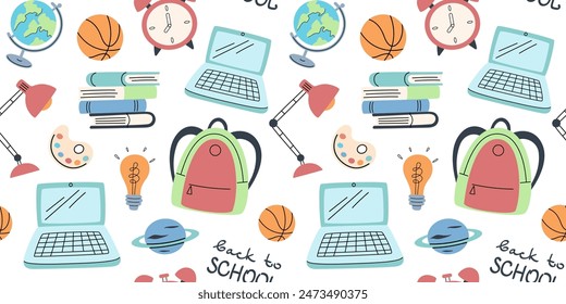 Back to school seamless pattern in modern design. Pattern with school supplies in simple flat style. Vector illustration.
