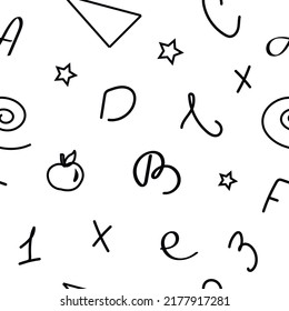 Back to school. Seamless pattern on a chalkboard drawn with chalk. Vector for fabric, wrapping paper, wallpaper