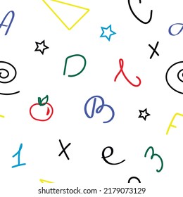Back to school. Seamless pattern on a chalkboard drawn with chalk. Vector for fabric, wrapping paper, wallpaper