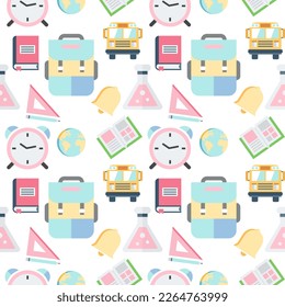 Back to school seamless pattern on white background.