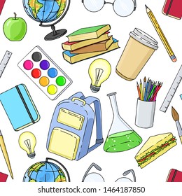 Back to school seamless pattern, repeating background. Vector education illustration.