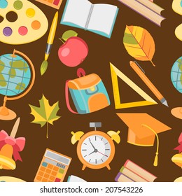 Back to school. Seamless pattern with school supplies. Vector  illustration.