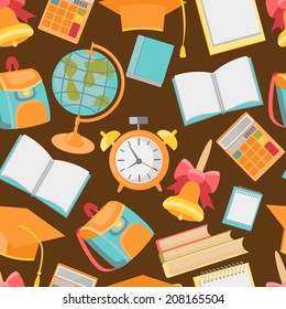 Back to school. Seamless pattern with school supplies. Vector  illustration.