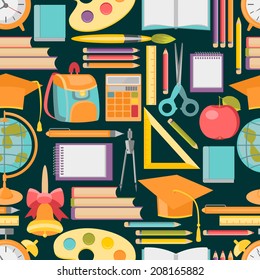 Back to school. Seamless pattern with school supplies. Vector  illustration.
