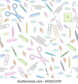 Back to school seamless pattern, with school supplies 