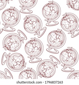 Back to school. Seamless pattern template with a set of different school things in brown on a white background. vector