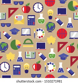 Back to school seamless pattern. Vector illustration. Flat design.