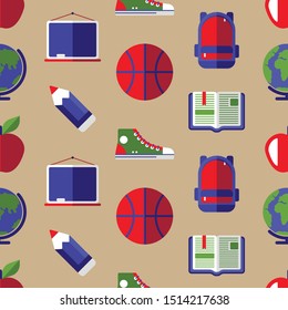 Back to school seamless pattern. Vector illustration. Flat design.