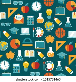 Back to school seamless pattern. Vector illustration. Flat design.