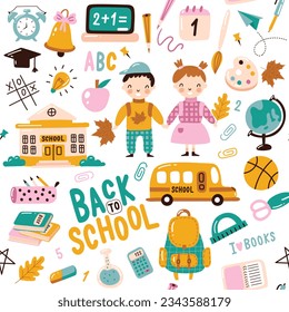 Back to school seamless pattern. Vector illustration.