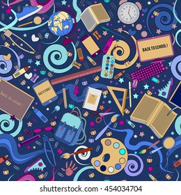 Back To School. Seamless pattern . Vector .  Illustration vector. Arts and Science Stickers. Education Concept.