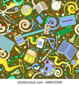 Back To School. Seamless pattern . Vector . Illustration vector. Arts and Science Stickers. Education Concept.