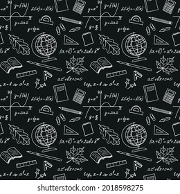 Back to school seamless pattern,School Doodle clipart,Chalkboard background